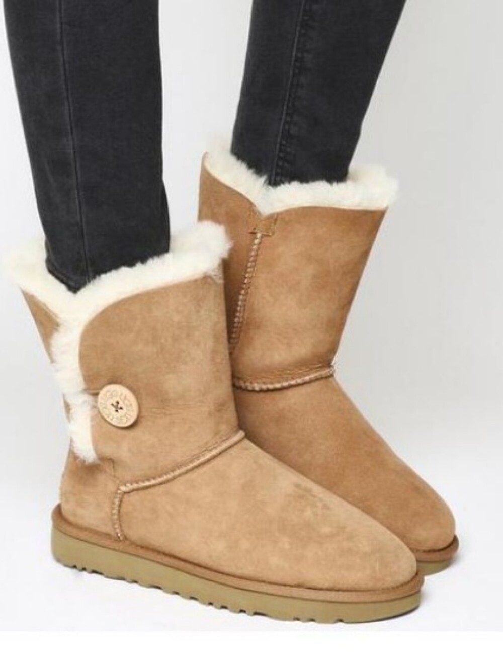 UGG Classic Button Suede Winter Boots in Chestnut and Shearling